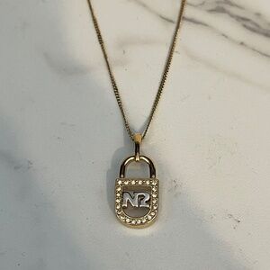 Nina ricci lock crystal pendant initial necklace
